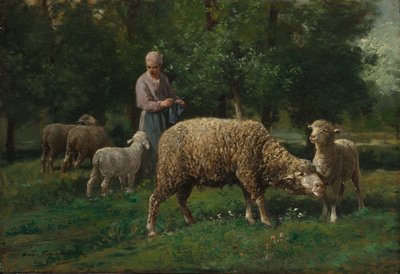 Hyrdinde med får af Charles Emile Jacque