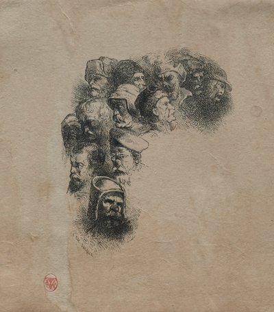 Studie af hoveder. af Charles Emile Jacque
