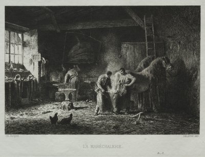 Smedebutikken. af Charles Emile Jacque