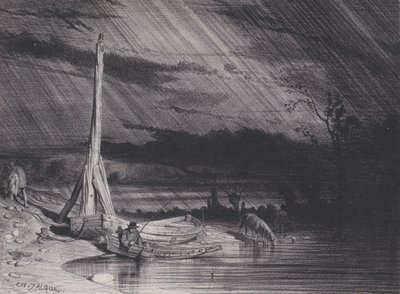 Fiskeren, regnvejr, ca. 1853. af Charles Emile Jacque