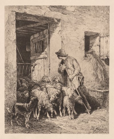 The Herd Exit The Exit of the Herd, 1876. af Charles Emile Jacque