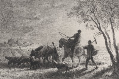 The Return from the Fields, 1865. af Charles Emile Jacque