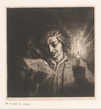 To bogstavlæsende figurer ved levende lys af Charles Emile Jacque