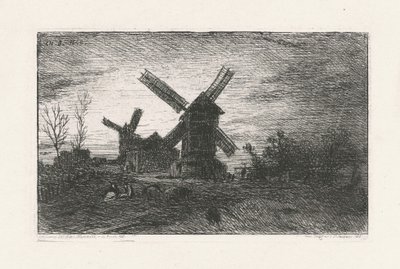 To vindmøller på Montmartre af Charles Emile Jacque