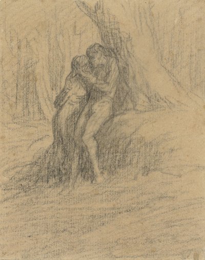 Landmandspar elsker under et tungt træ af Charles Emile Jacque