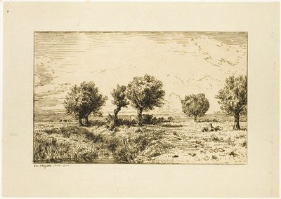 Piletræer i et Landskab af Charles Emile Jacque