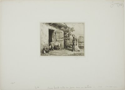 Kvinde bringer sine grise hjem igen af Charles Emile Jacque