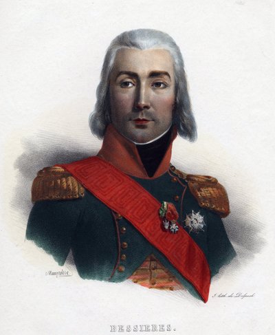 Portræt af Jean Baptiste (Jean-Baptiste) Bessieres (1768-1813), marskal af Frankrig - Mauraisse, Charles Emile (1799-1852) - 1835 - Litografi, akvarel - 32x24 - Privat samling af Charles Emile Mauraisse