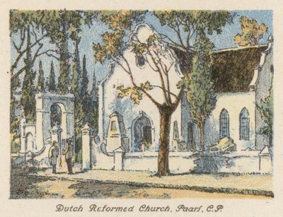 Sydafrika: Hollandsk reformeret kirke, Paarl, CP (farvelitografi) af Charles Ernest Peers
