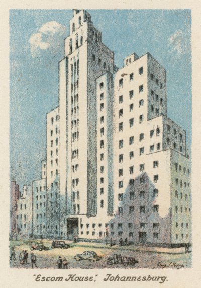 Sydafrika: "Escom House", Johannesburg (farvelitografi) af Charles Ernest Peers