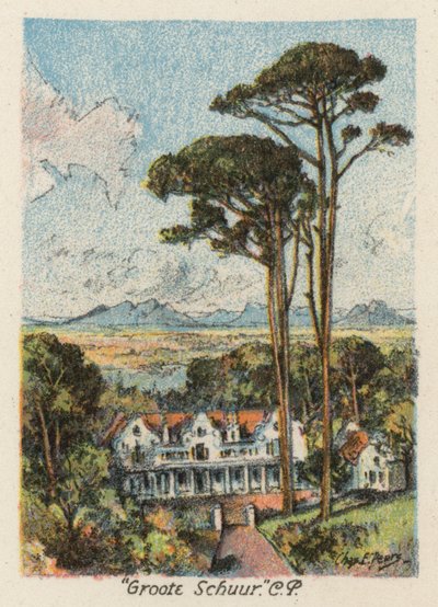 Sydafrika: "Groote Schuur", CP (farvelitografi) af Charles Ernest Peers