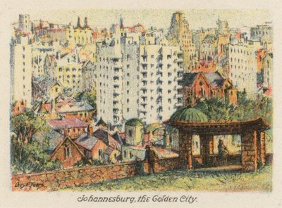 Sydafrika: Johannesburg, den gyldne by (farvelitografi) af Charles Ernest Peers