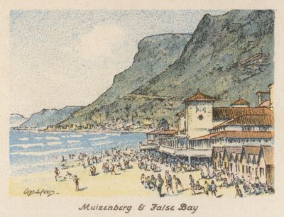 Sydafrika: Muizenberg og False Bay (farvelitografi) af Charles Ernest Peers