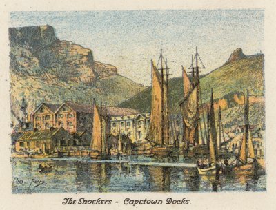 Sydafrika: The Snoekers, Capetown Docks (farvelitografi) af Charles Ernest Peers