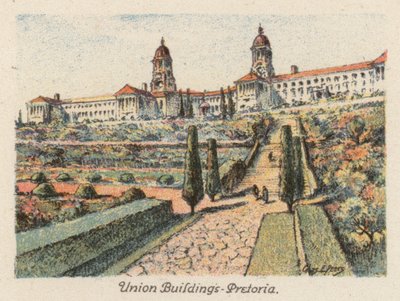 Sydafrika: Union Buildings, Pretoria (farvelitografi) af Charles Ernest Peers