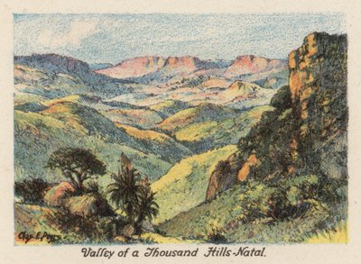 Sydafrika: Valley of a Thousand Hills, Natal (farvelitografi) af Charles Ernest Peers