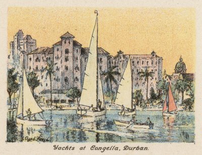 Sydafrika: Yachter ved Congella, Durban (farvelitografi) af Charles Ernest Peers