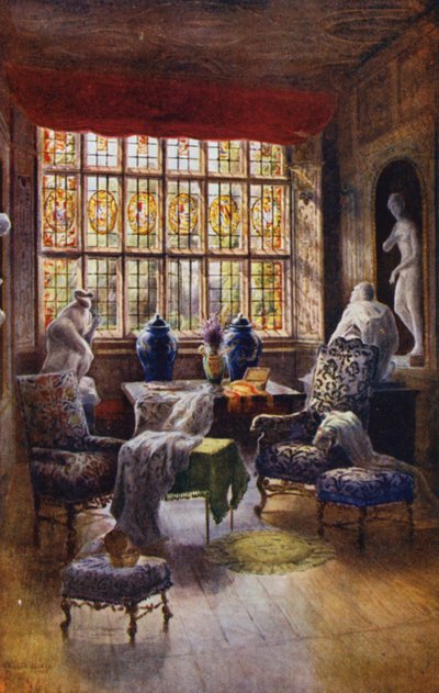 Knole House: Cartoon Gallery, vindue (farvelitografi) af Charles Essenhigh Corke