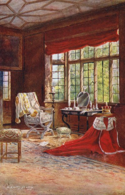 Knole House: Spangled Bedroom, Window (farvelitografi) af Charles Essenhigh Corke