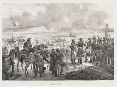 Lejr ved Boulogne, begyndelsen af det 19. århundrede (litho) af Charles Etienne Pierre Motte