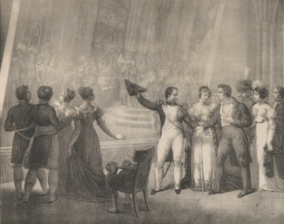 Napoleon og Josephine på besøg i Davids Studio, 4. januar 1808, ca. 1820-30. af Charles Etienne Pierre Motte