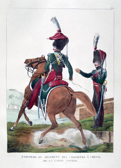 Uniformer af det beredne chasseur-regiment af den franske kongelige garde, 1823. af Charles Etienne Pierre Motte