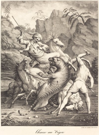 Tigerjagt af Charles Etienne Pierre Motte after Auguste Jacques Regnier