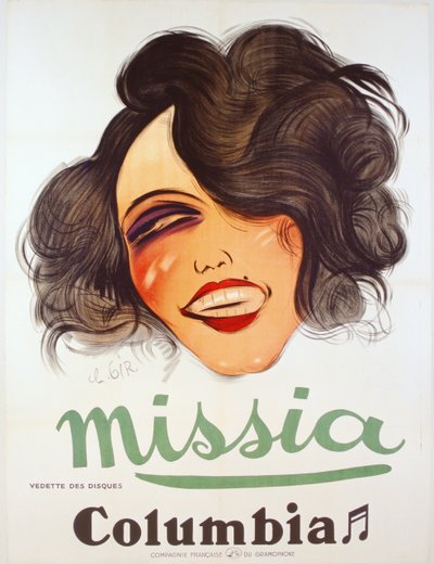 Columbia Records plakat, der reklamerer for den franske chanteuse, Missia, ca. 1935 af Charles Felix Gir