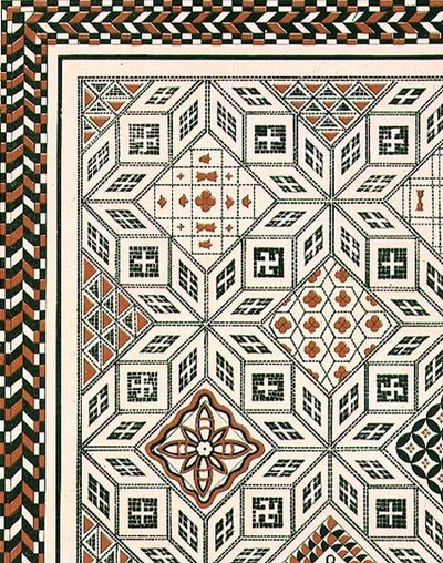 Design af en mosaiksten fundet i Nimes, sandsynligvis fra det 2. eller 3. århundrede, udgivet af Day & Son (litografi) af Charles Felix Marie (after) Texier