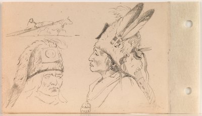 Studier af Palaneapape (Struck-by-Ree eller Struck-by-Arikara) og en hund Travois (blad 21 verso) af Charles Ferdinand Wimar