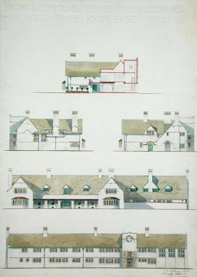 Foreslået hus i Higham Woodford, Essex til Lady Henry Somerset af Charles Francis Annesley Voysey
