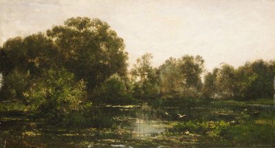 Et flodlandskab med storke, 1864. af Charles Francois Daubigny