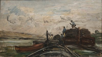 Pramme på en flod, c.1865 af Charles Francois Daubigny