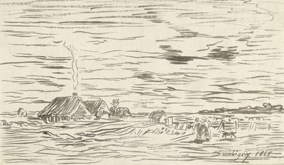 Bondehuse i fladt land af Charles Francois Daubigny