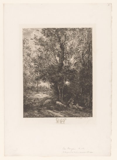 Skov med hvilende gedehyrder Le berger et la bergere af Charles Francois Daubigny