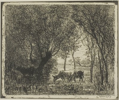 Køer i en Skov af Charles Francois Daubigny