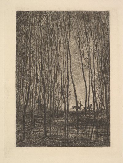 Hjorte i skoven, 1850. af Charles Francois Daubigny