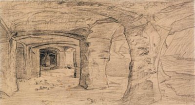 Klippehvælvinger i stenbruddet ved Auvers-sur-Oise. af Charles Francois Daubigny