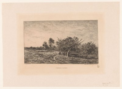Landskab med æbletræer Pommiers og Auvers. (titel på objekt) af Charles Francois Daubigny