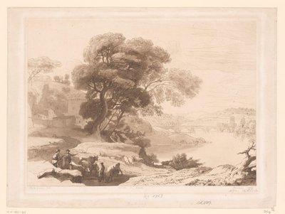 Landskab med hyrder og kvæg på kanten af ​​en flod af Charles Francois Daubigny