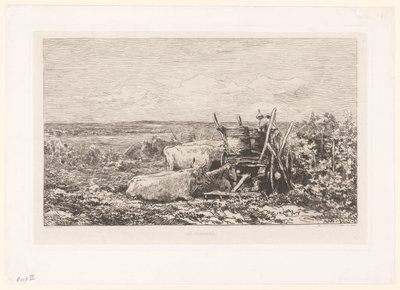 Landskab med hvilende kvæg mellem vinstokke Les vendanges. (titel på objekt) af Charles Francois Daubigny
