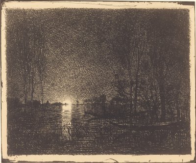 Månebelyst landskab af Charles Francois Daubigny