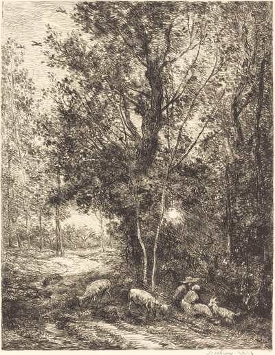 Hyrde og hyrdinde (Le Berger et la bergere) af Charles Francois Daubigny