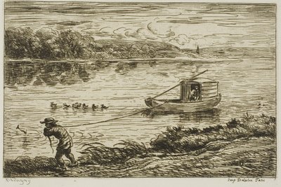 Skibsdreng trækker i linen (trækker i tovet) af Charles Francois Daubigny