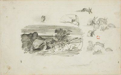 Skitser: Rocky Setting og kaniner af Charles Francois Daubigny