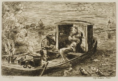 Synke (måltid på båden) af Charles Francois Daubigny