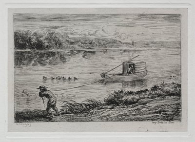 Bådturen: Kabinedreng, der trækker slæbetovet eller trækker med reb, 1861. af Charles Francois Daubigny