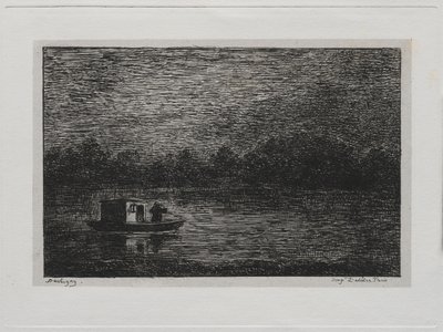 Bådturen: Natrejse eller netfiskeri (anden version) af Charles Francois Daubigny