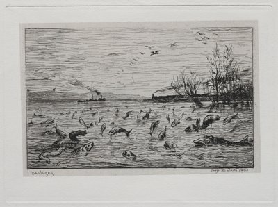 Bådturen: Fiskens glæde ved afgang af kabinedrengen (fisken) af Charles Francois Daubigny
