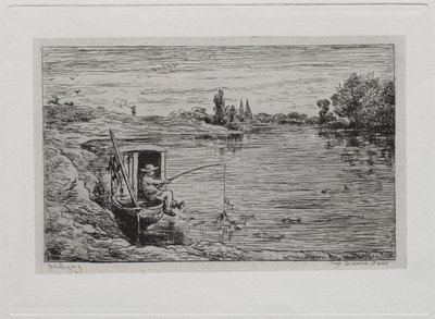 Bådturen: Cabin Boy Fishing Line Fishing, 1861. af Charles Francois Daubigny